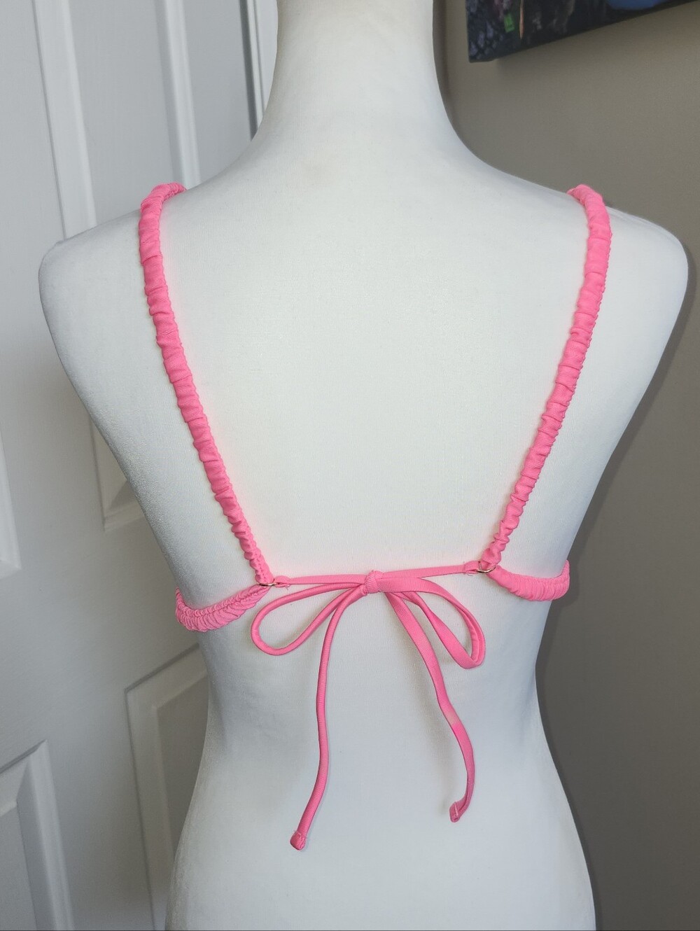 Wild Fable Hot Pink Ruched Padded String Bikini Top, Large - Picture 3 of 3